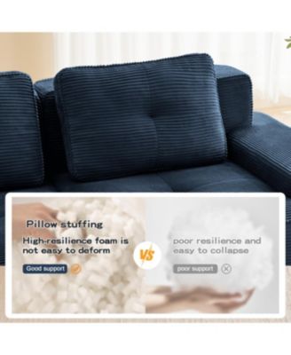 Modern U-Shaped Modular Sectional Sofa, Corduroy Fabric, Blue