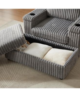 42.5" Corduroy Single Recliner with Pillow, Cup Holder, Storage Footrest