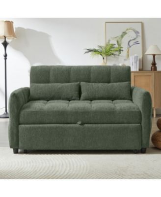  Tufted Loveseat Sofa Bed with Adjustable Backrest, USB Ports, and Cushions