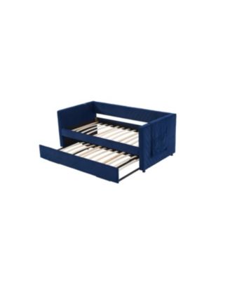 Streamdale Twin Upholstered Daybed with Trundle, USB, Side Pockets (Navy