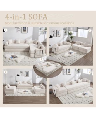 Folding Sofa Bed with Pillow Back Handrail and Memory Foam Mattress