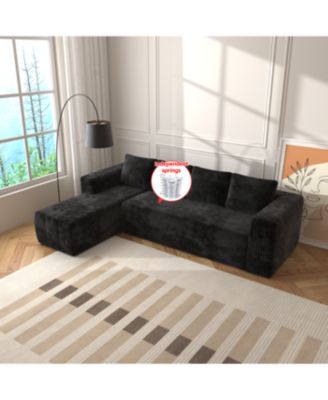 Cloud Sectional Couch, L-Shape Chaise, Modern Modular Sofa, Black (Plush Corduroy