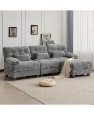 93" 3+1 Seater Sofa w/ Ottoman, Adjustable Backrest, 350lb/Seat, Chenille
