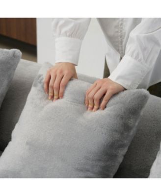 Streamdale Modern curved flannelette sofa with pillows in light gray.