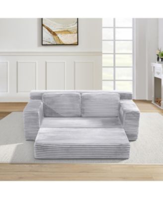 Corduroy Cloud Double Sofa, 2-in-1 Convertible Sofa Bed, Grey