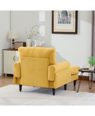Modern Minimalist Chenille Chaise Lounge Recliner Single Sofa with Wooden Legs & Storage Pockets