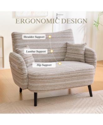 Modern two-seater sofa with armrests, pillows, and storage pockets.