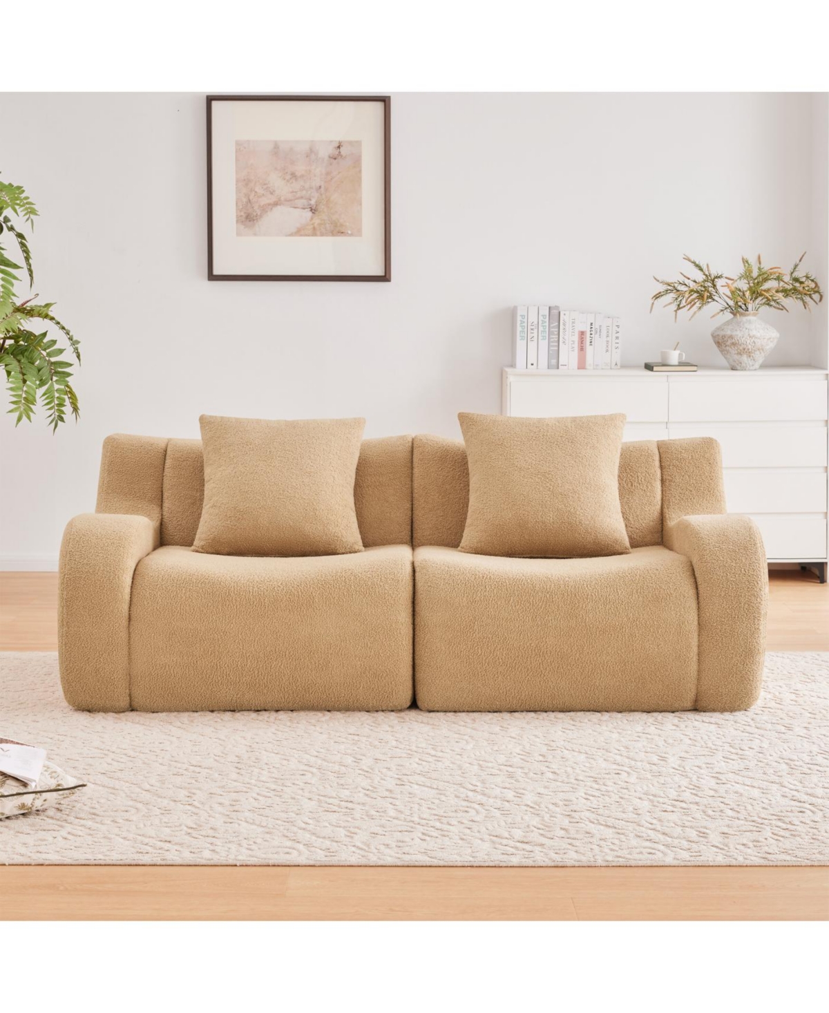 Streamdale Furniture Soft Teddy Fabric Boneless Sofa, No Assembly, Anti-Slip, Camel
