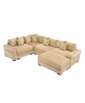 Oversized Cloud Modular Sectional Couch with Ottoman, Camel