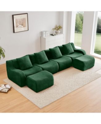 Streamdale U-Shaped Boneless Sofa, Teddy Fabric, No Assembly Required, Green