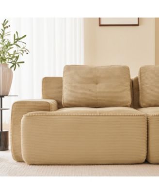Modern Modular Sectional Sofa, Corduroy Fabric, Oversized 3-Seater Couch, Camel