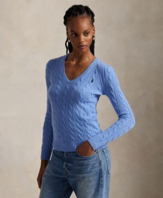 Women's Cable Wool-Cashmere V-neck Sweater