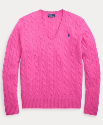 Women's Cable Wool-Cashmere V-neck Sweater