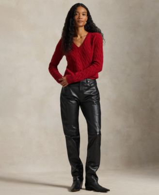 Women's Cable Wool-Cashmere V-neck Sweater