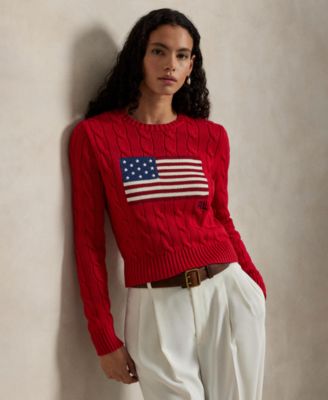 Women's Flag Cable-Knit Cropped Sweater