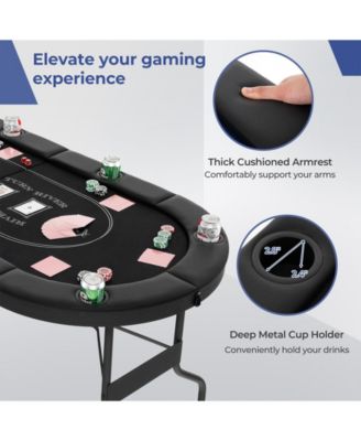 72 Inch Foldable Poker Table for 8 Players Portable Oval Card Board Game Table