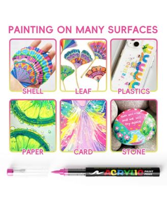 9 Colors Vibrant Warm Series Acrylic Markers, Soft-Tip Direct-Ink Pigment Pens, Automatic Ink Control for Rock, Egg, Wood, Glass, Paper, Mugs