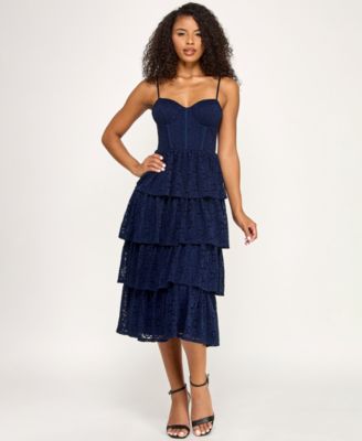 SENI & CADE - Women's Layered Sweetheart Neck Midi Dress