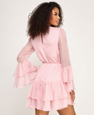 Juniors' Crewneck Layered Ruffle Mini Dress