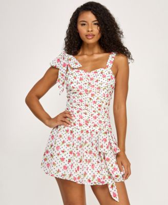Juniors' Floral Polka Dot Short Dress