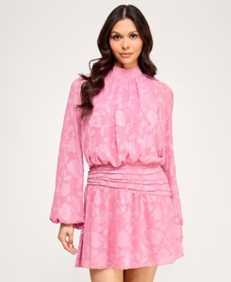 Juniors' Pleated Mock Neck Dress