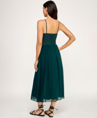 Juniors' V-Neck Shirred Midi Dress