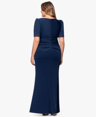 Plus Size Pleated-Waist Studded-Sleeve Gown