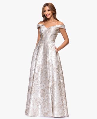 Petite Brocade Sweetheart Off-The-Shoulder Long Gown
