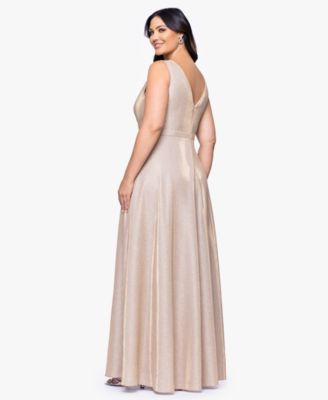 Plus Size V-Neck Glitter Ball Gown