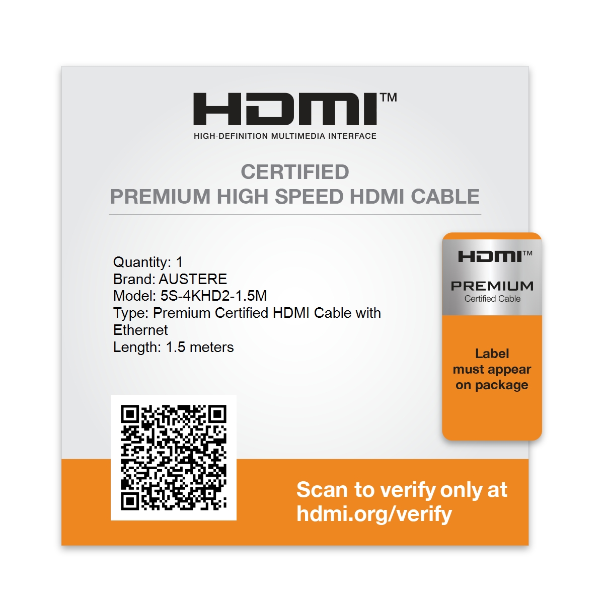 Austere V Series 4K Hdmi Cable