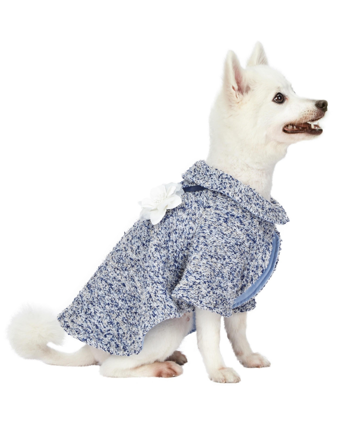 Blueberry Pet Marled Tweed Dog Poncho with Handmade Flower Accessory and Pearl Necklace Warm Tone 12"