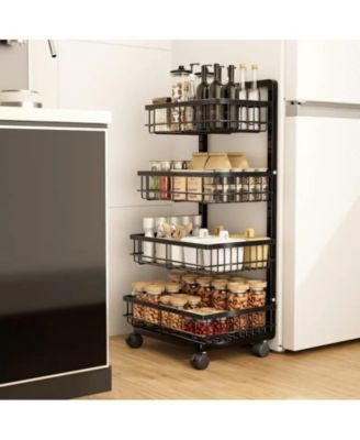 4-Tier Kitchen Snack Cart with Wheels – Versatile Rolling Storage Cart for Kitchen, Adjustable Metal Wire Fruit & Vegetable Basket Rack