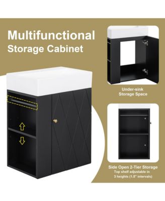 Bathroom Vanity with Ceramic Sink Diamond Pattern Door and Gold Handle