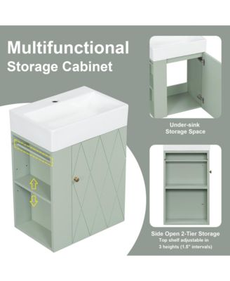 Bathroom Vanity with Ceramic Sink Diamond Pattern Door and Gold Handle