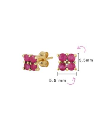 Minimalist Geometric 14K Yellow Gold Natural Red Ruby Square Stud Earrings