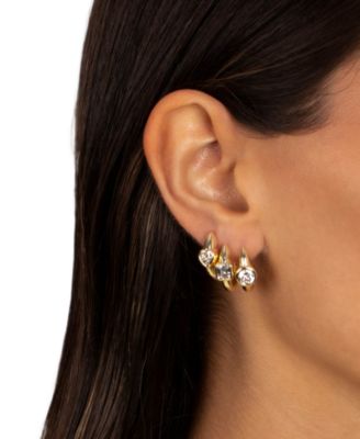 Cubic Zirconia Gold Plated Gold Plated Heart Bezel Huggie Earrings