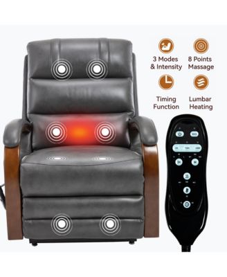 Power Lift Recliner Chair Dual Motor Infinite Position Up to 350 LBS with Solid Wood Armrests, Heat Massage and Heavy Duty Motion Mechanism