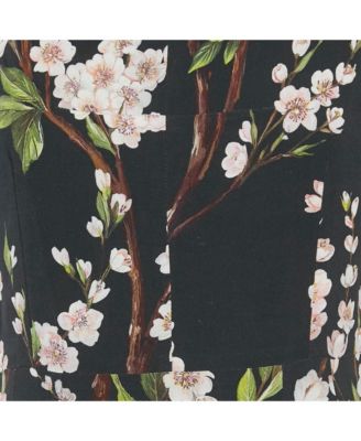 Women's Black Floral Print Crepe Knee-Length Dress