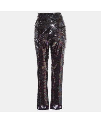Women's Purple Fringe Trim Sequin Pants