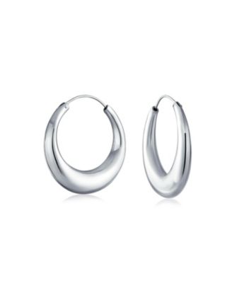 Set of 2 Hollow Puff Tube Round 1.75" Hinged Notched Post & 1" Endless Hoop Earrings Sterling Silver