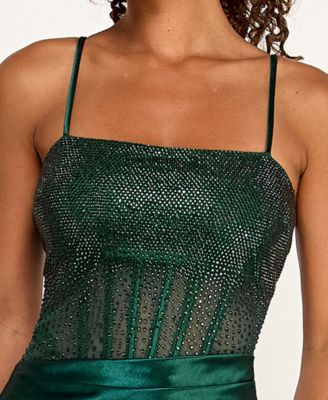 Juniors' Square Neck Side Slit Gown