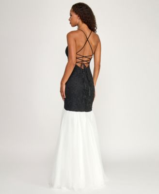 Juniors' Corded Lace-Up Drop Waist Gown