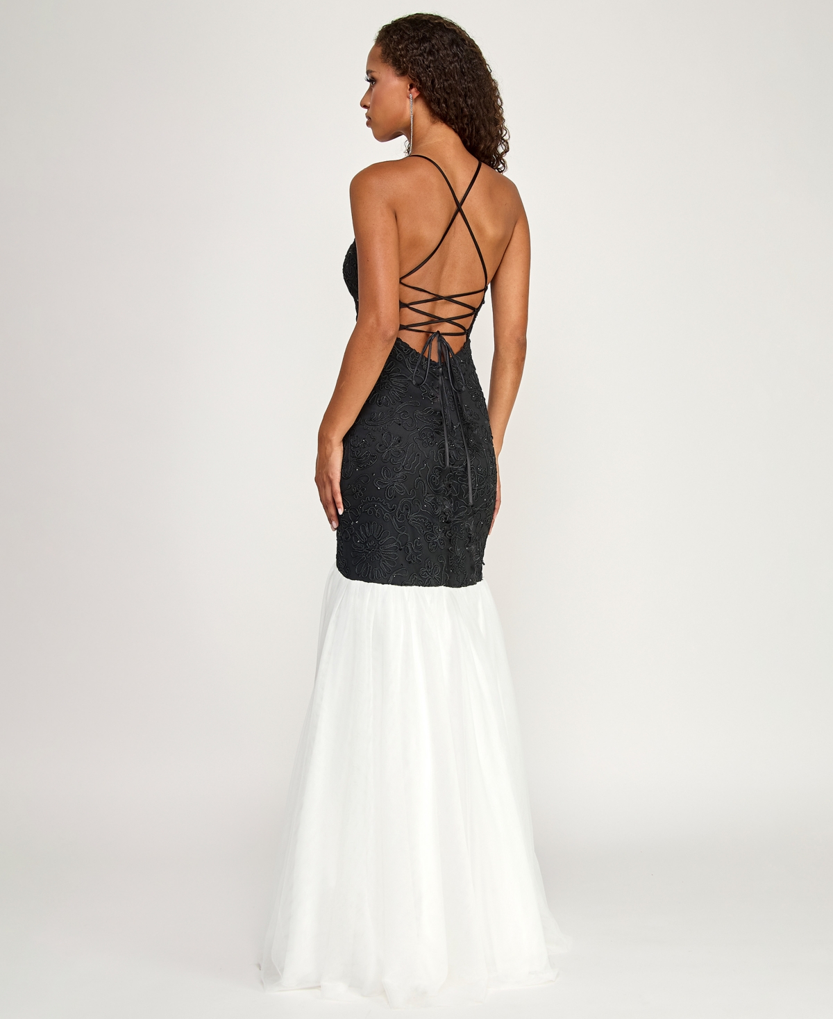 City Studios Juniors' Corded Lace-Up Drop Waist Gown