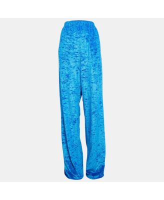 Women's Blue Velour Wide-Leg Pants