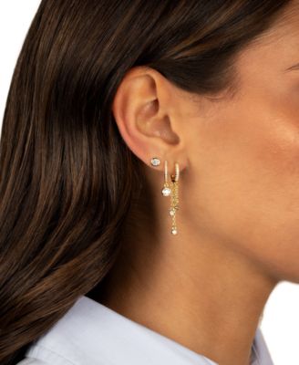 Cubic Zirconia Gold Plated Gold Plated Bezel Dangling Huggie Earrings