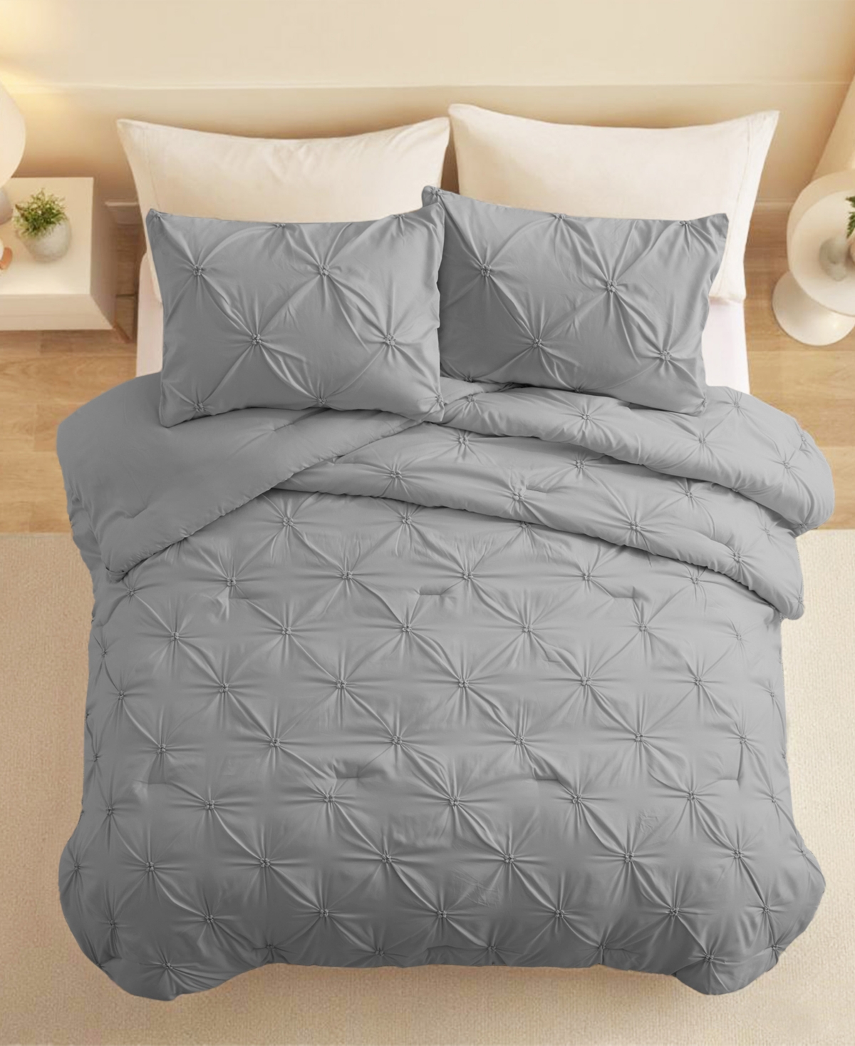 Unikome 3 Piece Pinch Pleated Down Alternative Comforter Set