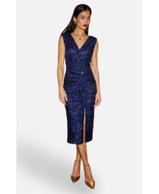 Women's Sequin Fitted Wrap Dress With Split Hem