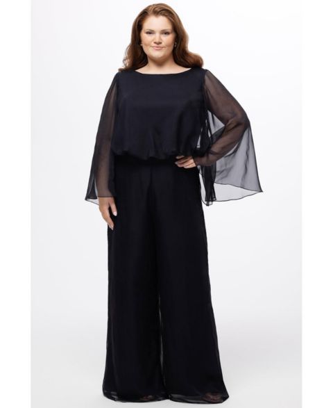 Женский комбинезон Celebrations by Sydney's Closet Scoop Neck Wide Leg Jumpsuit with Sleeves, цвет: Чёрный