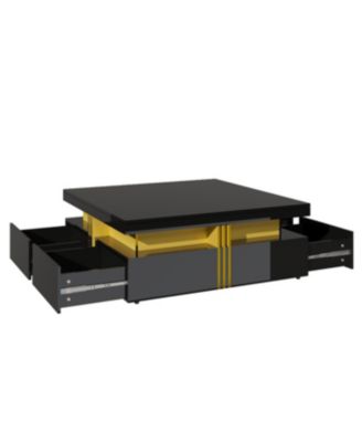 Streamdale Modern Glossy Square Storage Coffee Table with 4 Drawers, 43.3", Black