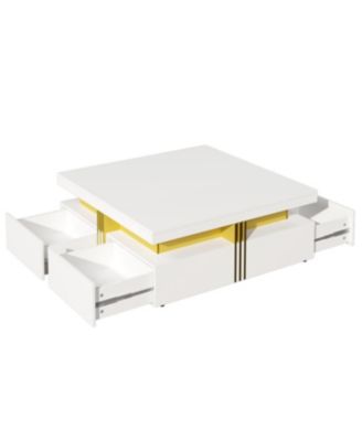 Streamdale Modern Glossy Square Storage Coffee Table with 4 Drawers, 43.3", Black